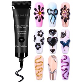 Makartt 3D Sculpture Nail Gel - 15 g Black Multifunctional Rhinestone Glue Gel, Builder Gel, No Wipe 3D Gel Nail Art Nails Carving Glue Gel for Nail DIY Nail Design Sculpting Nail Modelling