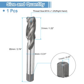 sourcing map Spiral Flute Thread Taps M14 x 1.25 H2 Metric Machine Threading Tap Bit, Uncoated Screw Tapping Repair Tool, M2 High-Speed Steel (HSS)