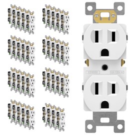 ENERLITES Duplex Receptacle Outlet, Residential Grade Electrical Wall Outlet, 15A 125V, Self-Grounding, 2-Pole, 3-Wire, UL Listed, 61581-W-40PCS, White (40 Pack)
