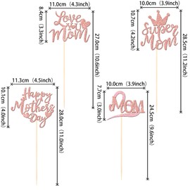 12 PCS Happy Mother's Day Centerpiece Sticks Double Sided Love Super Mom Best Mom Centerpieces for Happy Mother's Day Theme Table Flower Decorations Women Birthday Party Supplies Rose Gold