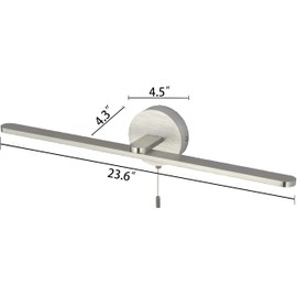Popity home Bathroom Vanity Light Bar Brushed Nickel, 24 inch LED Light Bar, Modern Wall lamp Over Mirror with Pull Chain Switch On/Off