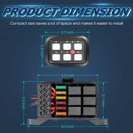 6 Gang Switch Panel, Niwaker 12V Automatic Dimmable Switch Box Universal Electronic Relay System Circuit Control Box Car Switch Panel LED Touch Control Panel Box for Truck Off Road SUV UTV ATV Boat