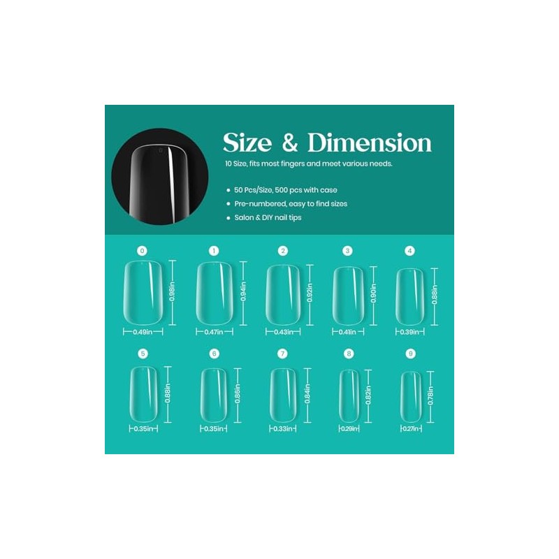 Beetles FN060 - Juego de 500 uñas postizas transparentes de