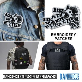 Rizz Em with The Tism Patch Opossum Meme Embroidered Patches 3" Funny Possum Iron On Embroidery Patch for Caps, Bags, Backpacks, Hat, Jackets, Uniform DIY Patch Gifts 3 Inches