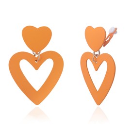 XGALBLA Double Heart Clip on Drop Earrings - Colorful Love Heart Dangle Non-Pierced Statement Earrings - Mother's Day & Valentine's Day Gift