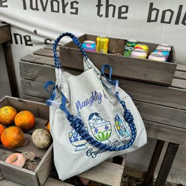 PUPUKING Ball and Chain Bag, Shoulder Belt, Adjustable, Embroidery Bag, Shoulder Bag, Shopping Bag, Portable, Fashion, Folding Bag, Eco Lunch Bag, Shoulder Belt Only, blue
