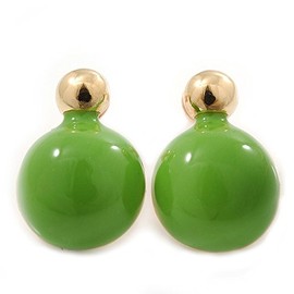 20mm L/Lime Green Enamel Dome Shaped Stud Earrings/Gold Tone