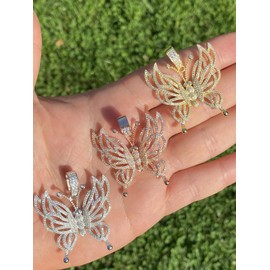 HarlemBling Solid 925 Sterling Silver - Large 1.5" Butterfly Pendant - Hip Hop Butterfly Piece For Ladies - Fully Iced W. Man Made Diamonds (Natural Silver)