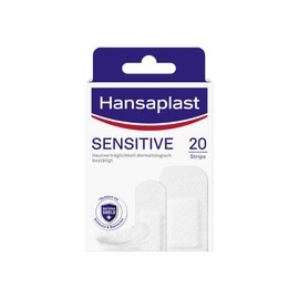 Hansaplast Sensitive Plasters, Pack of 20, Skin-Friendly and Hypoallergenic Wound Plasters with Bacteria Shield, Secure Adhesion, Painless to Remove