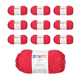 SMUMS 100% Mercerized Cotton Kintting Wool | 50gr x 10 Balls for Crochet Yarn | Soft Amigurumi Yarn (1014 RED)