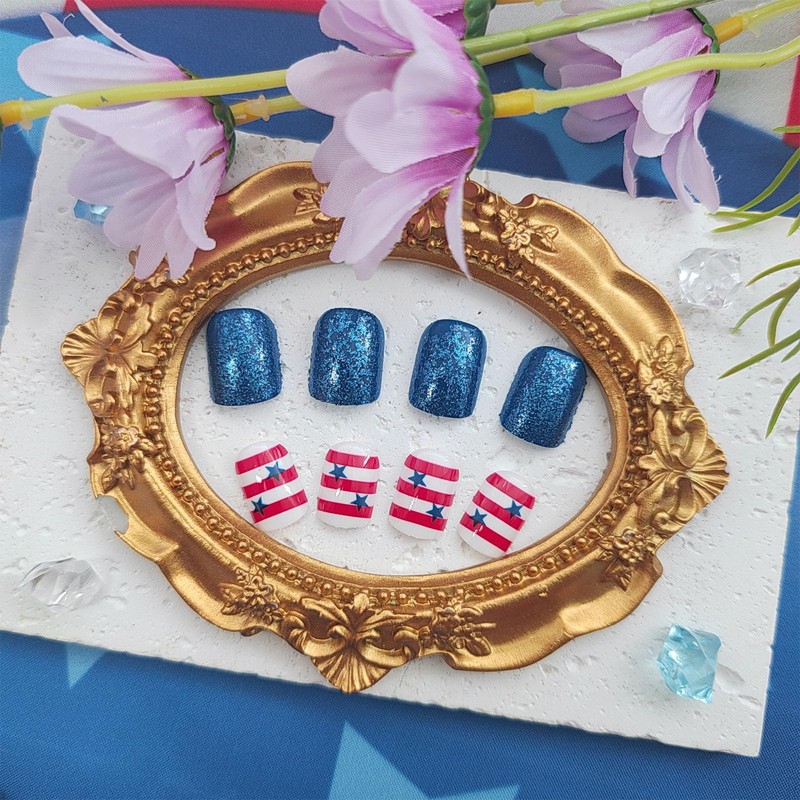 4th of July Press on Nails Short Square Fake Nails