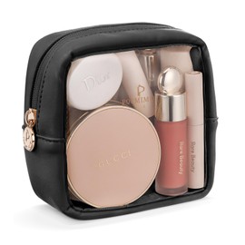 Pocmimut Mini Makeup Bag,Clear Makeup Bag Cute Travel Makeup Bag Pouch Purse Car Essentials for Women,Travel Essentials Organizers(Black)