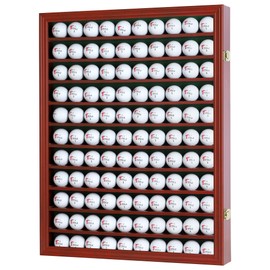 DisplayGifts 110 Golf Ball Display Case Wall Cabinet Holder Shadow Box Acrylic Door UV Protection Cherry Finish