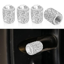 4PCS Bling Crystal Car Tire Valve Stem Caps, Attractive Handmade Rhinestone Stem Covers, Universal Shinny Diamond Dustproof Tire Valve Caps for Cars, Motorcycles, SUVs, Bicycles, Trucks (White)
