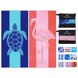 2 Pack Microfiber Lightweight Thin Beach Towel 180x80cm Extra Large Sand Free Towels Travel Swim Pool Yoga Gym Women Men Beach Essentials Accessories Vacation Gift