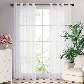 TBONEEY Cortinas Translucidas Equilibrar La Privacidad y La Luz, 2 Paneles, con Ojales en La Parte Superior Cortinas Salon, para Recamara y Sala Ligero Vertical, Patio (Blanco, 132 x 213.3cm)