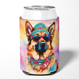 Caroline's Treasures German Shepherd Hippie Dawg Can or Bottle Hugger Cooler Washable Drink Sleeve Collapsible Beverage Insulated Holder, Can Hugger, Multicolor
