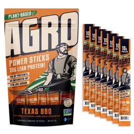 AGRO POWER Vegan Jerky Sticks – Texas BBQ Flavor – 7-Stick Bag of Plant-Based Jerky with 10g Protein – Non-GMO, Low Sodium, High Protein Vegan Snack – Vegetarian Meat Alternative
