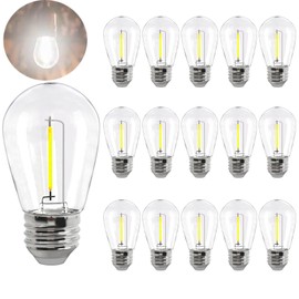 S14 LED Bulbs 1W LED String Lights Plastic Shatterproof Daylight 6000K S14 Edison Replacement Bulbs E26 Medium Base Decorative Vintage Light Bulbs for Patio Indoor Outdoor String Lights,15 Pack