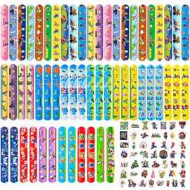 VIEKIER 106 Pcs Bros Slap Bracelet Wristbands Snap Bracelet With 56 Pcs Bros Slap Bracelet 50 Pcs cartoon Bros Stickers for Adult
