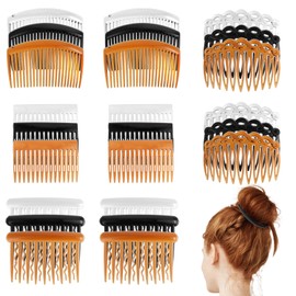 24 Pieces Hair Side Combs French Twist Hair Combs 11/14/17/25 Teeth Comb Women's French Side Hair Clips Decorative Hair Combs for Women Hairstyle Accessories (Black Light Coffee Transparent)