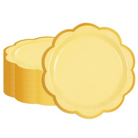HFBOBP Pack of 50 Disposable Plates, Yellow and Gold Party Plates, 23 cm Plates, Disposable Tableware, 9 Inch Party Plates, Table Decorations, Party Tableware for Wedding, Garden, Birthday