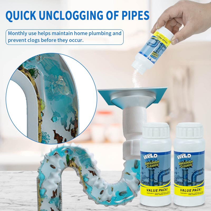 Wild Tornado Pipe Dredge,Powerful Sink Cleaner Powder Fast Foaming for