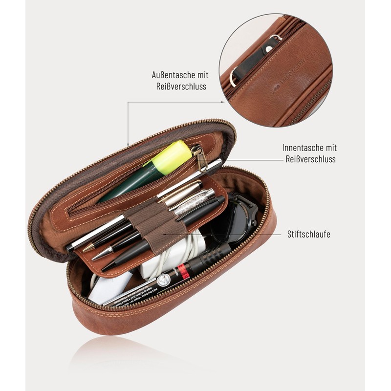 Marc Peter® Vintage Leather Pencil Case with YKK Zip, Pencil