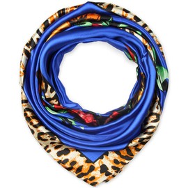 Corciova - Bufanda cuadrada grande de 35 x 35 pulgadas, para mujeres negras, diadema rizada, de seda, para dormir por la noche, pañuelo de moda, 151 Leopard Blue Flowers, L