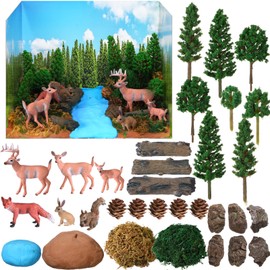 Simgoing Forest Diorama Kit Project Supplies Include Woodland Animals Figures Deer Figures Artificial Model Tree Fake Rocks Moss with Gift Box for Gifts Birthday Christmas Party Favors