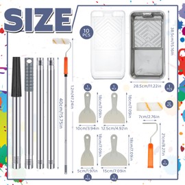 Qilery 31 Pcs 4" Paint Roller Kit with Extension Pole Roller Include 4" Paint Rollers and Brush Holder Tray with Disposable Liners Angled Brush Cleaning Knives for Home Improvement Supplies