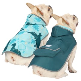 HDE Reversible Dog Raincoat Hooded Slicker Poncho Rain Coat Jacket for Small Medium Large Dogs Dinosaurs - M