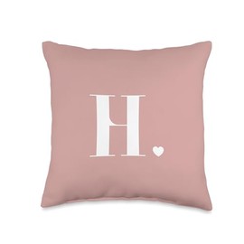 Pastel Pink Cute Letter H Initial Heart Monogram Throw Pillow