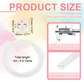 PATIKIL 5.5 Yards Hollow Pipe Rubber Cords with 2-Hole Plastic Cord Locks, Hollow Tubing Rubber Pipes Barber Cords for Knitting DIY Craft Needle Point Protectors, White