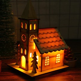 IMIKEYA Christmas Village House Wooden Luminous Led House Village Mini Wooden House Crafts Light Up Wood Church