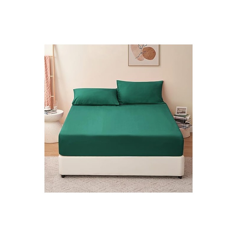 RUIKASI Superking Fitted Sheet Deep - Dark Green Bottom Sheet