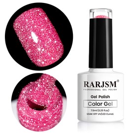 RARJSM Pink Gel Nail Polish, 7.5ml 0.25Floz Reflective Gel Polish Glitter Gel Nail Polish Summer Candy Collection Diamond Shimmer Neon Pink Nail Gel for Starter Nail DIY at Home UV LED Lamp Required
