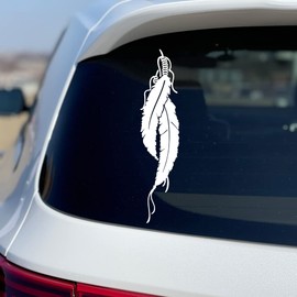 Native Indian Eagle Feather North American Bald Bird Die Cut Vinyl Decal Car Window or Bumper Sticker (IE-01) (8" x 1.8")