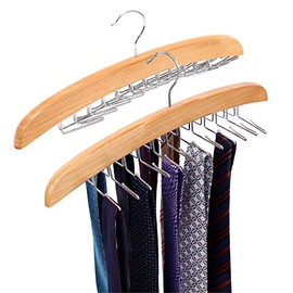 Tie Hanger, Ohuhu Wooden Tie Rack 24 Hook Closet Organizer and Storage 360 Degree Rotating Tie and Belt Organizer, 2 Pack