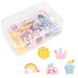CAIRIAC 20Pcs Push Pins Cute Rainbow Sun Clouds Push Pins Decorative Drawing Pin for Corkboard Bulletin Board Map Calendar Photo Memo Office Supplies
