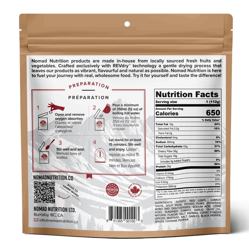 Nomad Nutrition Indian Red Lentil Stew | Instant Freeze Dried