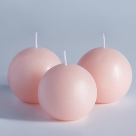 MOZEAL Hand-Poured, 3 Inch Pearl Blush Round Ball Candles - Elegant Pearl Blush Round Pillar Candles Set of 3, Dripless, Unscented, Smokeless, Ideal for Weddings and Elegant Celebrations.