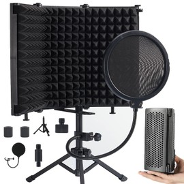 SEASKY Escudo de Aislamiento para Micrófono, Escudo de Aislamiento de Micrófono para Escritorios de 3 Paneles Plegable, Pantalla de Viento para Microfono de Alta Densidad para Cualquier Equipo