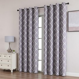BULLPRINCESS Blackout Curtains 63 Inch Length 2 Panels Set for Living Room, Moroccan Style Thermal Insulated Grommet Curtains Moroccan Style, Grey, W 52xL 63 Inch