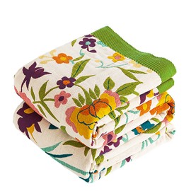 VANJOROY Boho Throw Blanket, 100% Organic Cotton Breathable Ultra Soft 50" x 60" Bed Quilt Throw - All Season Floral Rustic Farmhouse Decor Luxury Reversible Blanket for Sofa Couch Chair and Gift