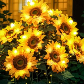Solar Flowers Outdoor Waterproof Decorative - 3 Pack Solar Garden Lights with 9 Sunflower Lights, Solar Lights Garden Decor, Outdoor Solar Lights for Yard Decorations