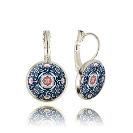 Handmade Classic Small Round Drop Earrings Jewellery for Women (Style 11 - Designed Blue Pink Silver)