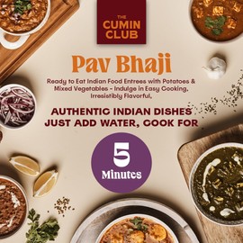 The Cumin Club Pav Bhaji - Authentic & Flavorful Indian Meal, Ready to Eat Vegetable Curry with Mild Spices, Easy 5-Minute Vegetarian Friendly Indian Food, All-Natural, No Preservatives - Pack of 5