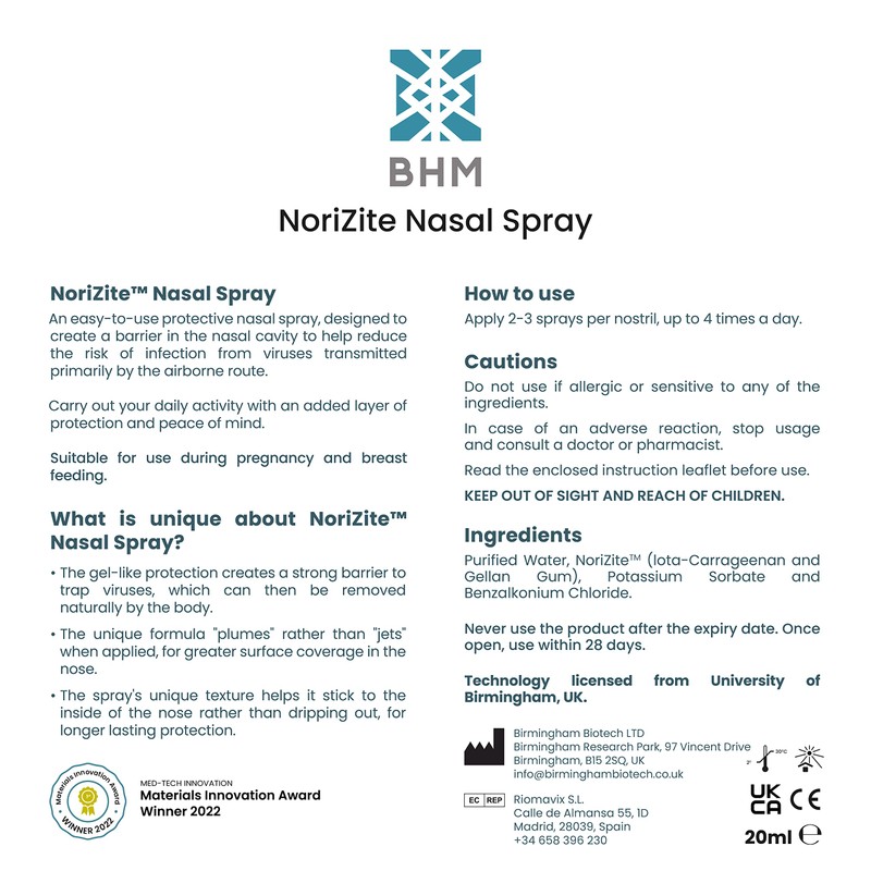 NoriZite Nasal Spray – Protective Barrier Spray for Airborne Particles