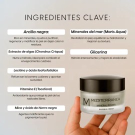 Crema Facial Hombre de Arcilla Negra , Hidratante , Antioxidante con Minerales del Mar Fórmula Italiana , 50 ml - Mediterranea